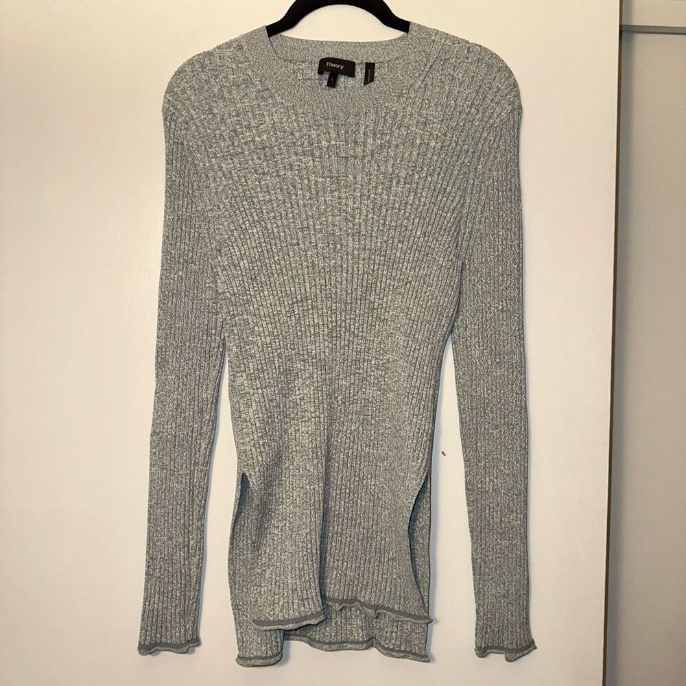 Theory Womens Compact Mouline Ribbed Sweater Eggshell Blue Large NWT
